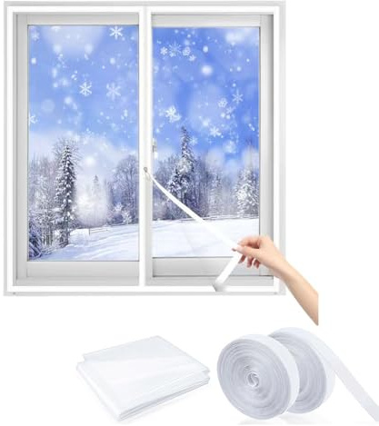 60x180cm(W*H),Window Insulation Film Kit for Winter & Summer, Weatherproofing Window Insulation Kits, Double Glazing Film for Windows,Window Draft Excluder Film, Window Cold Blocker