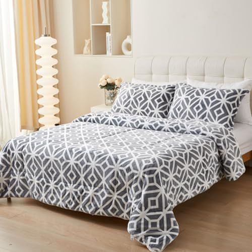 TIENDA EURASIA – Edredón Nórdico con Borreguito | Estampado Moderno | 100% Poliéster | Transpirable | Nordicos con Borreguito | Camas 90/105, 135/150 y 150/180 (Gris y Blanco, Cama 90/105 1 Funda)