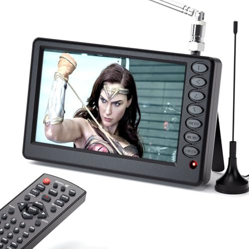 5 Inch Portable TV for Kitchen, Campervan & Outdoor Use – 12V 1080P Small Television with DVB-T2/DVB-T, USB/TF Card & Remote, Battery-Powered Compact Digital/Analog TV(UK Plug)