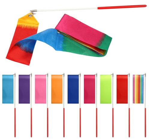 FerraDrend 10 Stück Tanzband mit Stab Kinder,200 × 5 cm Gymnastikband mit Stab 30cm, 10 Farben Rhythmische Sportgymnastik Band,Bänder zum Tanzen,Rhythmikband Wirbelband für Künstlerische Tanztraining