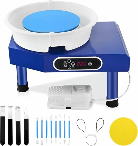 FYLFANYAN 9.8 Inch Electric Ceramic Pottery Wheel with Pedal, LCD Touch Screen and 12 Clay Sculpting Tools. Suitable for Adult Beginners with a Ball Stick and Clay Cutting Machine~/