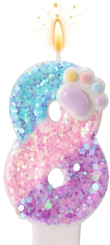 Dog and Cat Paw Number Candle for Cake, Cartoon Birthday Candle Kitten Dog Themed Number Cake Topper with Base & Supporting Stick for Puppy Kitten Lovers Party Decoration Supplies (8)