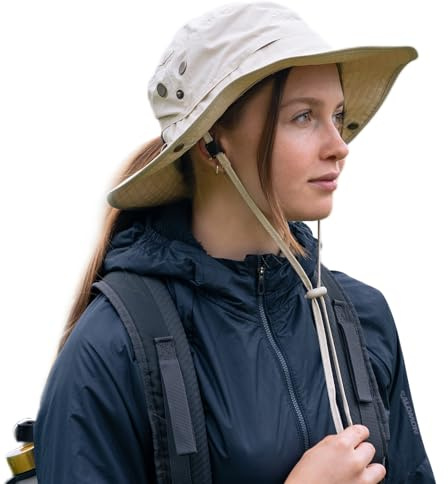 TOP-EX Chapeau de soleil à large bord pour femme, UPF 50, protection UV, imperméable, chapeau de safari, pliable, chapeau de plein air pour les promenades, la pêche, avec trou pour queue de cheval