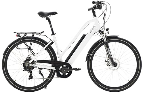 AsVIVA B15 Vélo électrique 28 pour homme et femme – Pedelec avec moteur arrière Bafang 250 W – Batterie Samsung 36 V – Shimano 7 vitesses – Cadre bas – Écran LED – Vélo de ville électrique (blanc