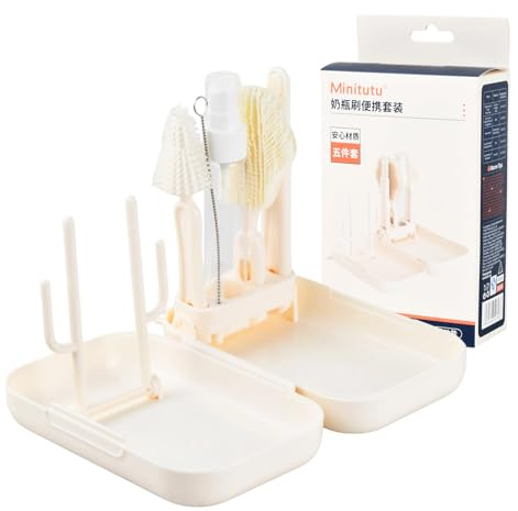 Ziyonix Ensemble Goupillon Biberon Voyage, L'ensemble de Brosses à Biberon Portatives Kit de Nettoyage Portable avec Brosse en Silicone Set de Brosse à Bouteilles pour Sécher Sucettes Biberons