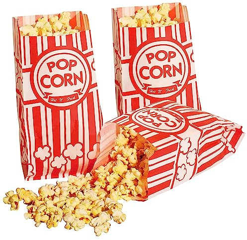 Tebery 200 Stück Popcorn Tüte, Papier Popcorntüten, Popcorntüten Klein, Movie Night Popcorn Box Candy Tüte, Rot-Weiß Gestreift, 9 x 6 x 21cm