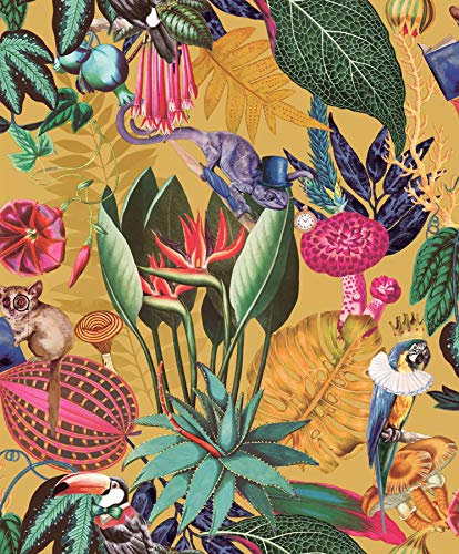 Wonderland Jungle Exotic Wallpaper Holden Ochre Birds Animals