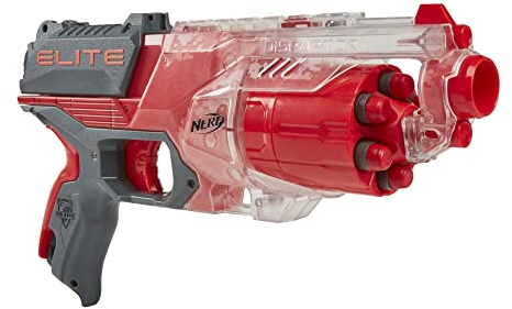 Nerf Elite, Blaster Disruptor, Barillet Rotatif 6 fléchettes, 6 fléchettes Nerf Elite, tir à Pompe, Rouge translucide F2694 Taille Unique Multicolore