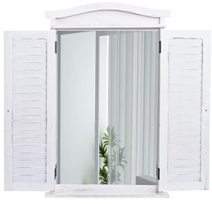 Mendler Wandspiegel Badspiegel Badezimmer Spiegelfenster mit Fensterläden, 71x46x5cm - Shabby weiß
