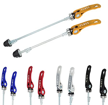 PLATTBK Cierres Rápidos para Bicicletas,Cierre Rueda Eje Trasero Eje Delantero para Bicicleta de Carretera MTB,Oro