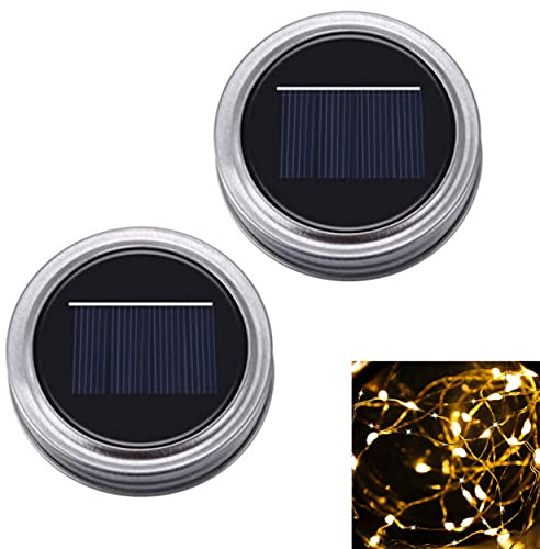 2x Solar Deckel mit 20 LEDs warmweiß inkl. Akku für Solargläser/Solarglas/Einmachgläser