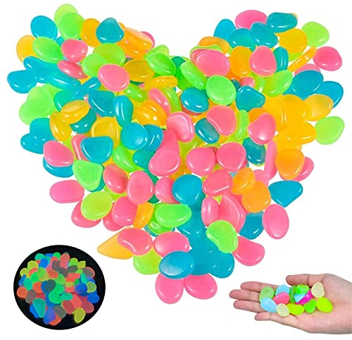Lwtsrp 300 Stück Bunte Leuchtende Kieselsteine, Harz, Fluoreszierende Steine, Nachtleuchtende Steine, Garten, Aquarien, DIY