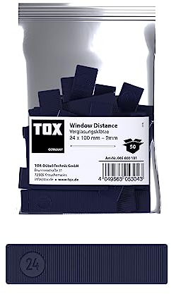 TOX Window Distance blocchi per vetrate, blocchi distanziatori in plastica, caricabili fino a 3 tonnellate, polipropilene, 24 x 100 x 2 mm, 1 sacchetto, 50 pezzi, 065600101