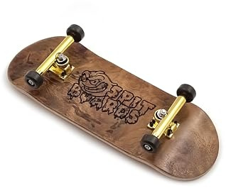 SPITBOARDS Ensemble complet de Fingerboard en bois Pro de 34 mm (pré-assemblé, 5 couches), Trucks Pro, roues avec roulements CNC, bande adhésive en mousse, (Plateau : bois burl, Trucks : or, Roues