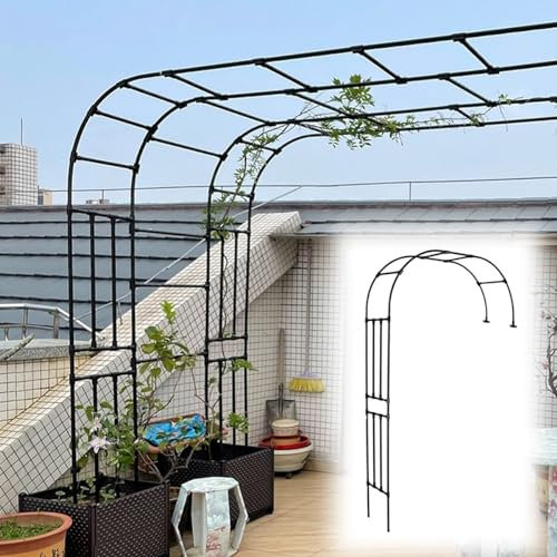 Arche Jardin à Rosiers Plantes Grimpantes Métal, Arches à Rosiers Demi Arche, 220cm 240cm 250cm 270cm 300cm Arcade de Soutien résistant aux intempéries pour Metal Tonnelle de Pergola (Couleur : Noir
