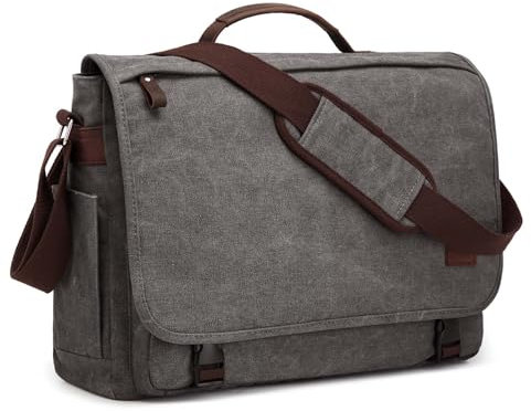S-ZONE Herren Umhängetasche 17,3 Inch Übergröße Messenger Bag Canvas Laptoptasche Aktentasche Schultertasche Arbeitstasche mit Gepäckfach