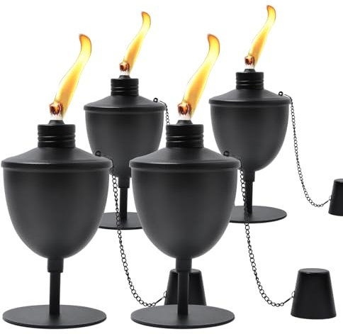 ZSPENG Paquete de 4 antorchas de mesa mejoradas, antorchas de citronela de 14 onzas para exteriores, luz recargable para exteriores, viene con mechas, cubiertas y embudo, ideal para fiestas