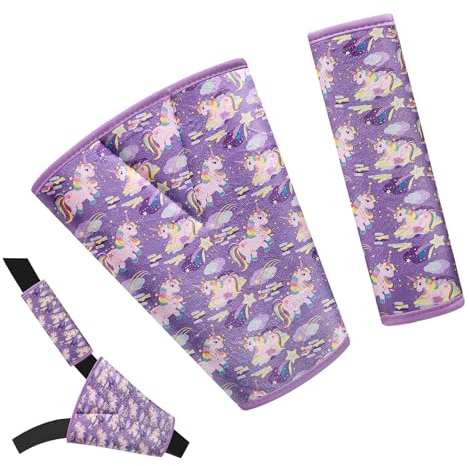 AMUSEPROFI Gurtpolster für Kinder, Gurtschoner, Schulterpolster, Gurtpolster Abdeckung, Gurtband Abdeckung, Komfortable und lustige Accessoires für Kinder, Einhorn Anzug