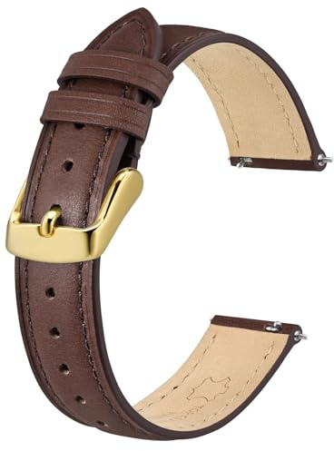 BISONSTRAP Elegante Leder Uhrenarmband, Schnellverschluss, Uhrenarmbänder für Damen und Herren, Kompatibel mit Uhrenanstößen von 17mm, Dunkelbraun (Goldene Schnalle)