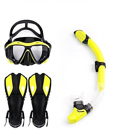 Dykutrustning, Vuxna Professionella Fenor Dykglasögon Snorkel Snorkling Tredelad Dräkt Silikon Anti-dim Härdat Glasmask för dykning(Golden)