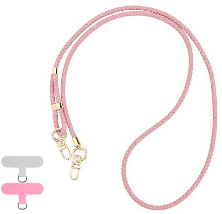 Reownest Handykette Universal zum Umhängen, Handy Halsband mit 2 Patches, Verstellbares Geflochtenes Leder Handy Lanyard, Halskette Kompatibel mit den meisten Smartphones, Rosa
