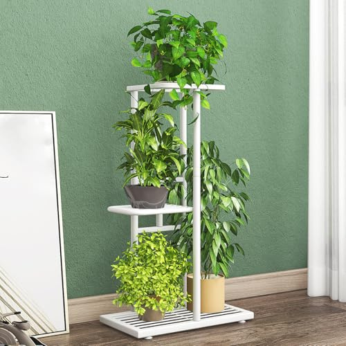 Uwenkjie El estante de metal blanco de 3 capas puede acomodar 4 macetas de flores frescas. Interior y exterior, con un estante de 57,5 cm de ángulo, adecuado para jardines, salas de estar, terrazas