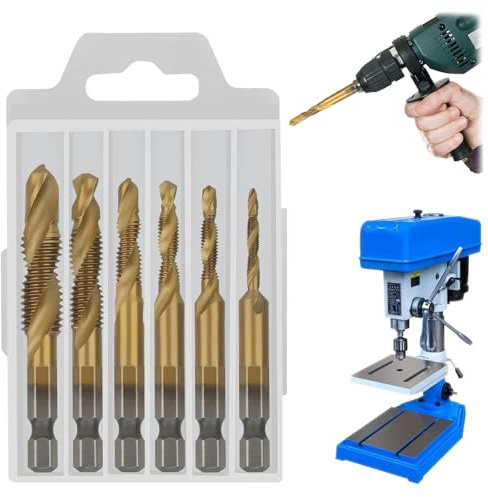 Jiavlyx 6 Piezas Juego De Brocass De Rosca, HSS Juego Brocas Roscar Rosca, M3 M4 M5 M6 M8 M10 Broca Roscadora Métrica, Macho de Roscar, HSS Juego Brocas Roscar Rosca, Para Taladrar Roscado Avellanado