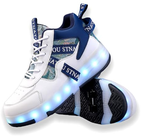 ENEN Schuhe mit Rollen für Mädchen, Mode Schuhe mit Rollen & led Lichtern für Jungen Rollschuhe 2-in-1 Kinder Outdoor Turnschuhe Versenkbarer 30-40 EU (Blau,31)