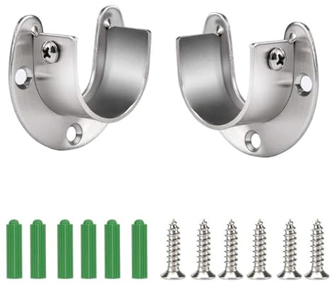 Soporte en U para Tubo de Armario, 2 Unidades, Acero Inoxidable, Soporte para Barra de Ropa Redonda de 32 mm