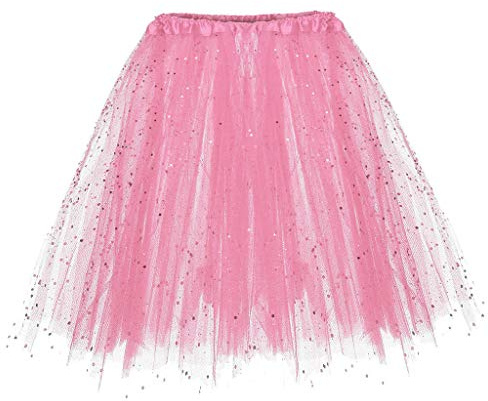 Générique Tutu Femme, Tutu, Jupe Tulle Rose Femme, Short Paillette Deguisement Princesse Adulte 3 Couches Soirée Grande Taille Ballerine Skirt Fille Rétro Année 80 Dance Carnaval Fête