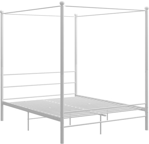Generico Letto a Baldacchino Bianco in Metallo 160x200 cm,Mobili,Letti e Accessori,Letti e telai per Letti,Bianco,24.1 kg,325064
