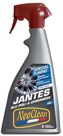 NeoClean Nettoyant Jantes Alu Poli & Chromées - Spécial Tuning - Formule à Base Acide - Pulvérisateur 500 ML - Nettoie sans Frotter, Retarde Le Ré-encrassage - Compatible ABS - Fabriqué en France