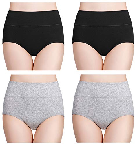 wirarpa - Slip da Donna in Cotone, a Vita Alta, Copertura Completa, Confezione Multipla - - L