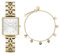 Rosefield Geschenkset The Boxy Armbanduhr Weißes Ziffernblatt Strahlenmuster Gold und Multi Liquid Charms Armband in Gold - BMWLBG-X241