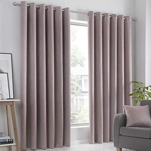 Fusion Strata Woven Eyelet Lined Curtains, Blush, 46 x 72 Inch, 100% Polyester, W117cm (46) x D183cm (72)
