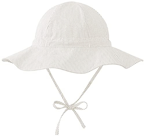 Zando UPF 50+ Baby Girl Sun Hat 6-12 Months - Wide Brim Baby Bucket Hat 6-12 Months with Adjustable Strap Summer Infant Sun Hats for Babies for Beach Pool Camping Walking Trips Party Beige S