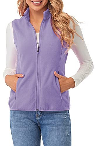 fuinloth Manteaux Polaire Sans Manche Femme, Chaud Léger Gilet Veste avec Poches Zippées Lavande M