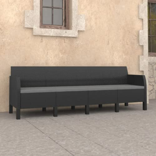 vidaXL Gartensofa 4-Sitzer mit Kissen Rattan-Finish Sofa Lounge Gartenmöbel Gartenbank Sitzgruppe Gartenset Couch Terrasse Anthrazit PP Rattan