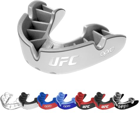 OPRO Protège-dents Niveau Argent – Ajustement Essentiel – Boxe, MMA, Rugby, Hockey – Adultes et Enfants – Facile à Mouler Soi-Même – Garantie Dentaire Incluse