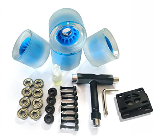 Lot de 4 roues de skateboard lumineuses pour roues de croisière, roues de skate avec roulements, roues de longboard, roues de cruisers, 70 mm, 80 A, bleu