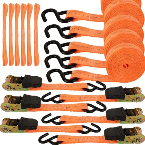 Ratchet Straps, 6Pack 20Ft Ratchet Tie Down Straps, 1700 LB Break Strength Ratchet Tie Down Straps with Safety Lock S Hooks & Soft Loops for Moving Cargo, Motorcycle, Appliances, Lawn Equipment