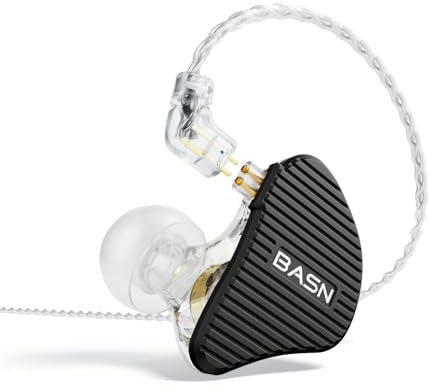 BASN Mix-PD 2-Pin in Ear Monitor,1Planar Driver + 1Dynamic Driver Hi-fi IEM Earphones with CNC Crafted Metal Cover, Wired 0.78mm 2-Pin Detachable Cable for Musicians (Black)