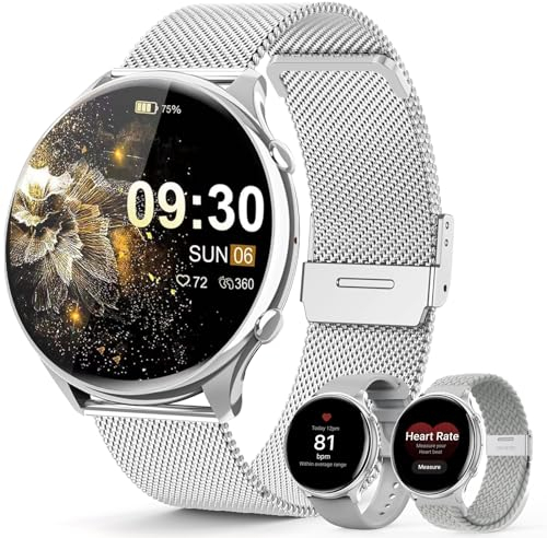 elfofle Smartwatch Damen mit Telefonfunktion, 1,39 TFT HD Touchscreen, IP67 Wasserdicht mit 120 Sport SpO2 Pulsuhr Menstruationszyklus Schlafmonitor,Armbanduhr für iOS Android Silber