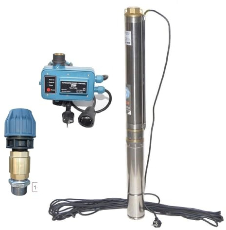 IBO SDM24 Tiefbrunnenpumpe Brunnenpumpe 3 74 mm bis 4200l/h 0,75kW 8,3 bar - Pumpensteuerung PC-20P -Anschlussset - von PAG Turbo GmbH®