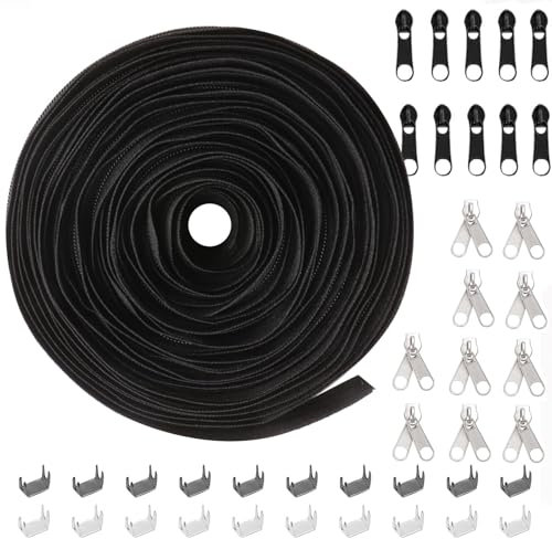 LongZYU Endlosreissverschluss Schwarz Endlos Reissverschluss 4mm 10m Endlosreißverschluss mit Zipper Nylon Reißverschluss Meterware mit 20 Schieber und Endstück für Tasche Kleidung Bettwäsche Kissen