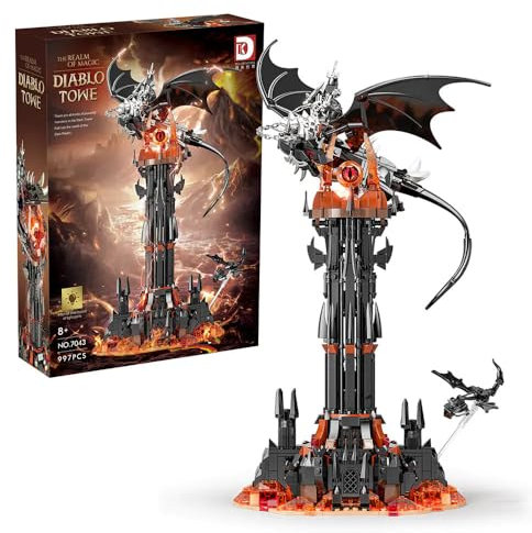 LIKLIKLINK Magischer Schwarzer Turm Baustein Bausatz, 997 Klemmbausteine Magic Dunkler Turm Modell mit Dragon, MOC Magischer Ring Diablo Turm Modellbausatz Nachtturm Spielzeug Geschenk