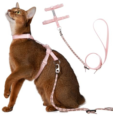 Sovarin Cat Harness and Leash Set - Pink Lightweight Soft Kitten Harness Escape Proof, Adjustable Travel Pet Harness for Walking，Easy Control Comfortable Outdoor (Pink, One Size Fits All)