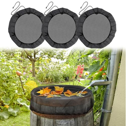 Regentonnen Netz, 3 Stück Verstellbares Regentonne Abdeckung, Regentonnennetz mit Gummizug, 60cm Durchmesser regentonne Mückenschutz, Schutznetz regentonne Netz Schutz vor Laub und Insekt