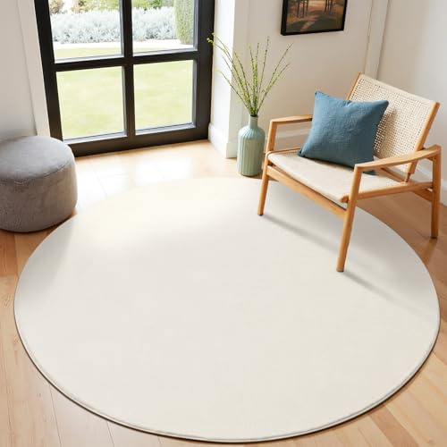 SHACOS Tappeto Rotondo 160 cm, Moderno Tappeto Rotondo Salotto Crema Lavabile in Lavatrice Antiscivolo Tappeti Salotto Pelo Corto Carpet Tappeti Camera da Letto per Soggiorno Uffici