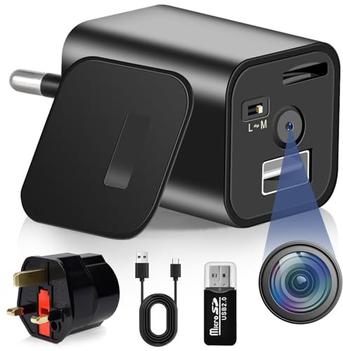 heygocam USB Charger Security Camera, Mini Hidden Spy Camera with Motion Detection, Loop Recording, UK Adapter for Home Office Surveillance, No WiFi Required